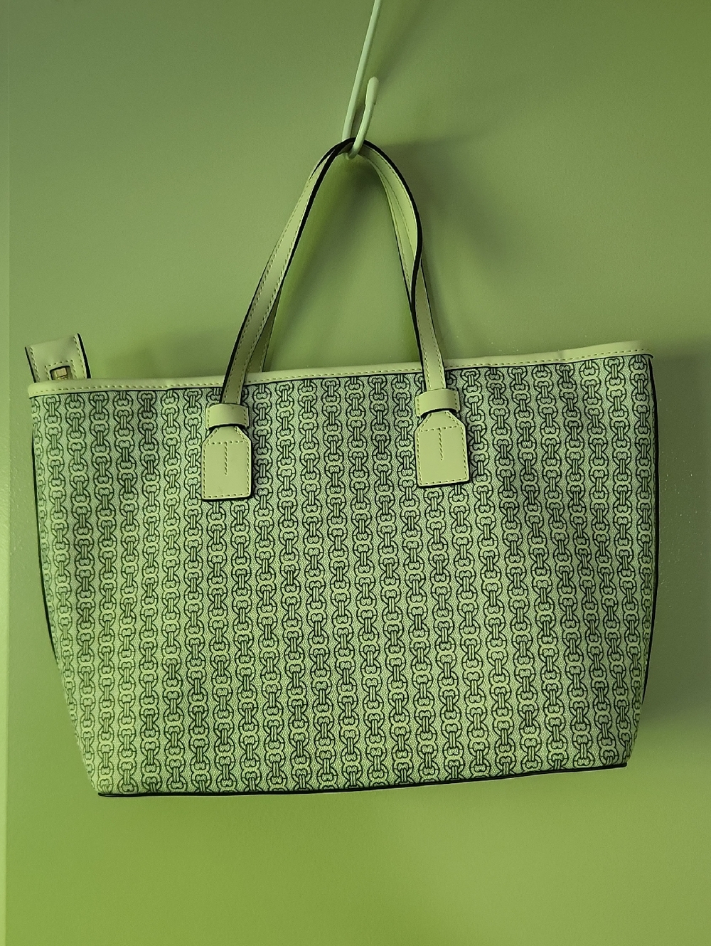 Tory Burch Light Blue, Cream and Taupe Logo Tote/Purse and Complimenting Wallet - Picture 3 of 16